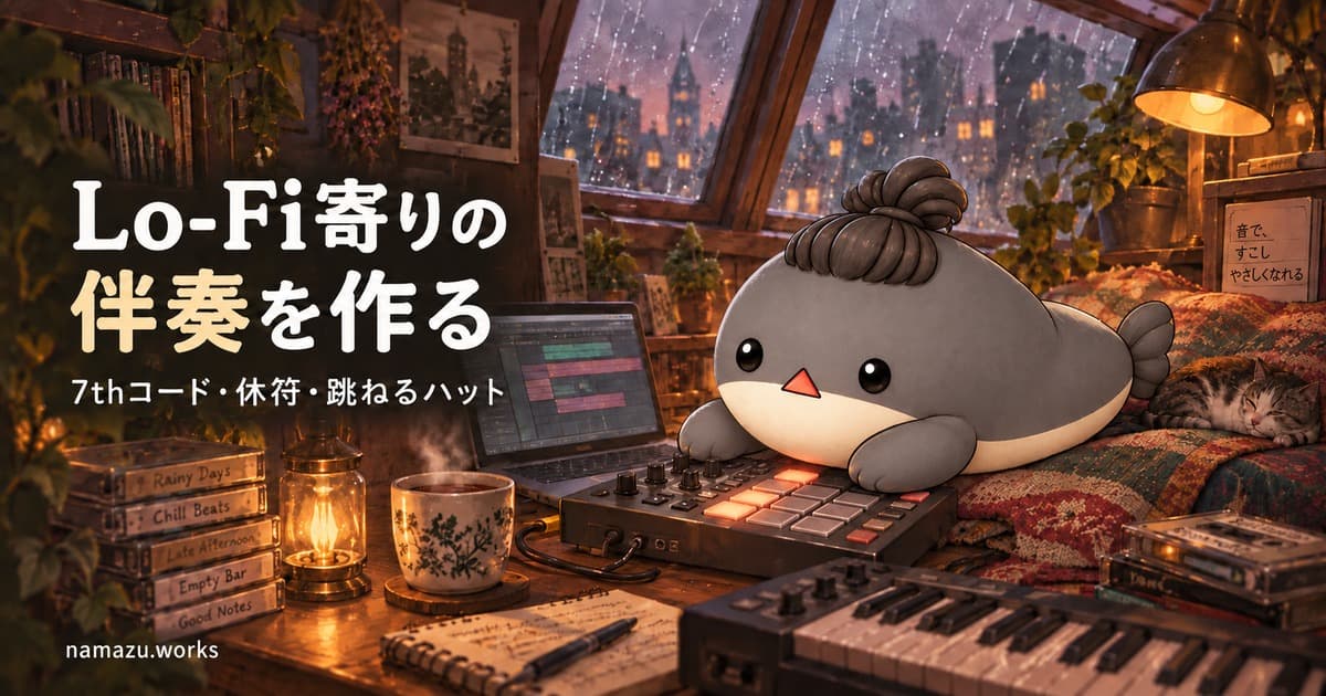 Lo-Fi寄りの伴奏を作る — 7thコード・休符のあるベース・跳ねるハット