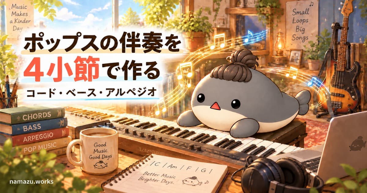 ポップスの伴奏を4小節で作る — コード・ベース・アルペジオを聴き比べる