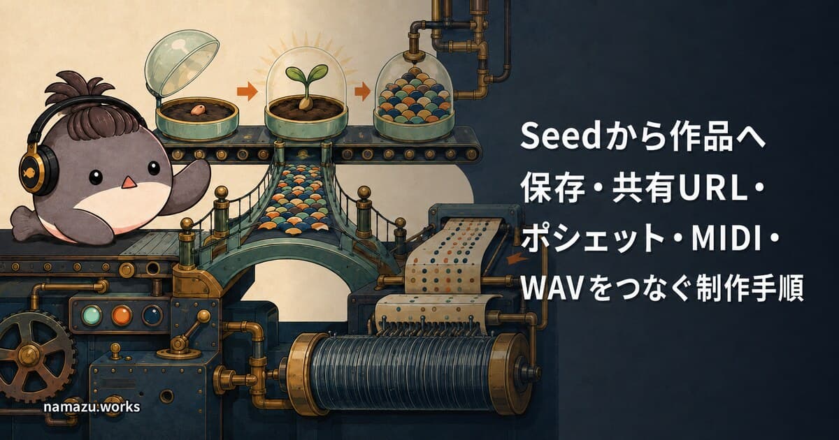 Seedから作品へ - 保存・共有URL・ポシェット・MIDI・WAVをつなぐ制作手順