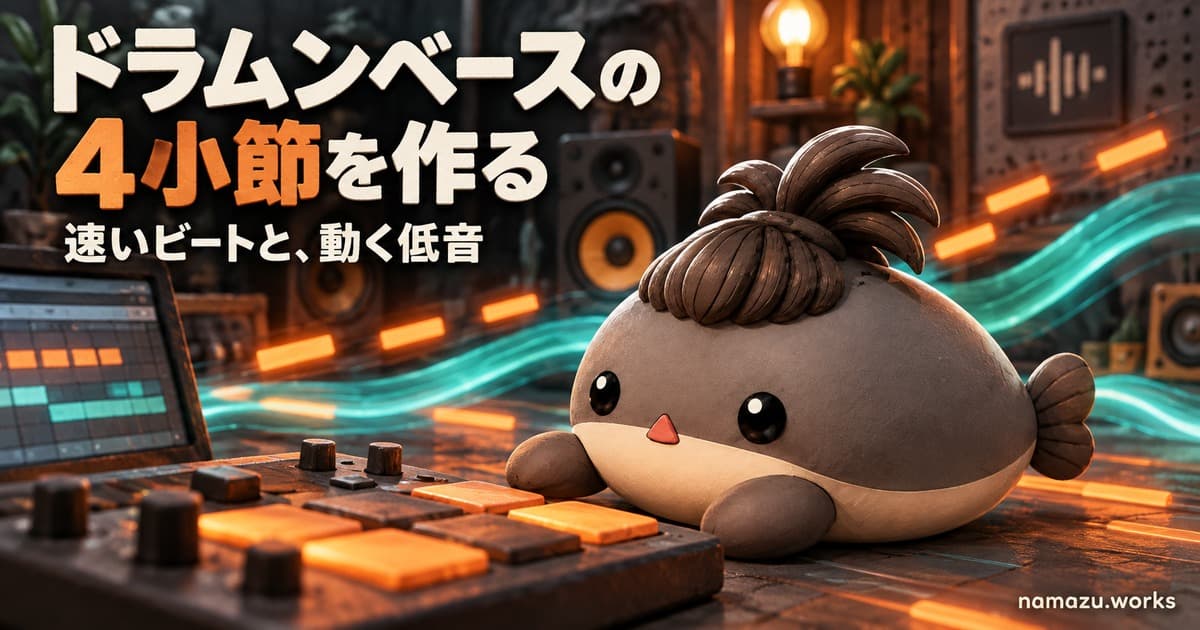 ドラムンベースの4小節を作る — 速いビートに、伸ばす低音と動く低音