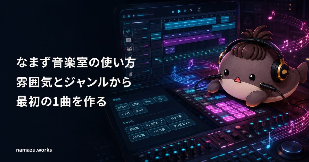 なまず音楽室の使い方 - 雰囲気とジャンルから最初の1曲を作る