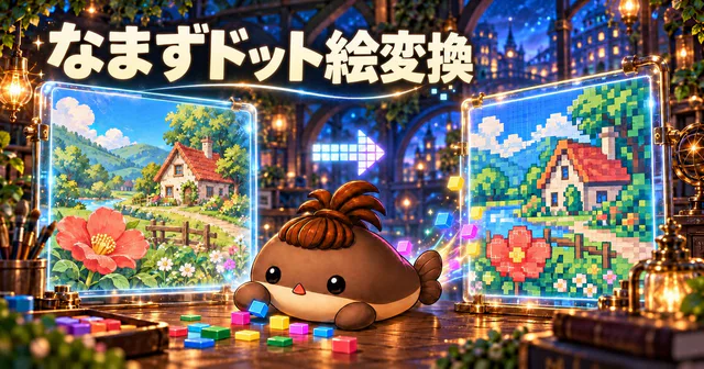 画像がドット絵へ変わる、なまずドット絵変換のプレビュー